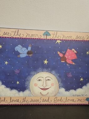 Kathleen TAYLOR Whimsical Moon and Stars Wall Art - Blue